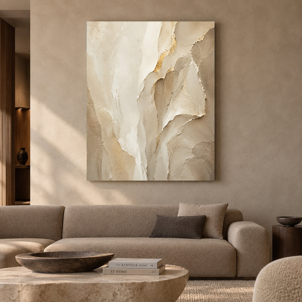 Ivory Stone Relief Textured Abstract Canvas Art