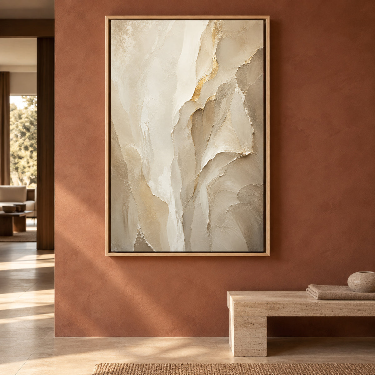 Ivory Stone Relief Textured Abstract Canvas Art
