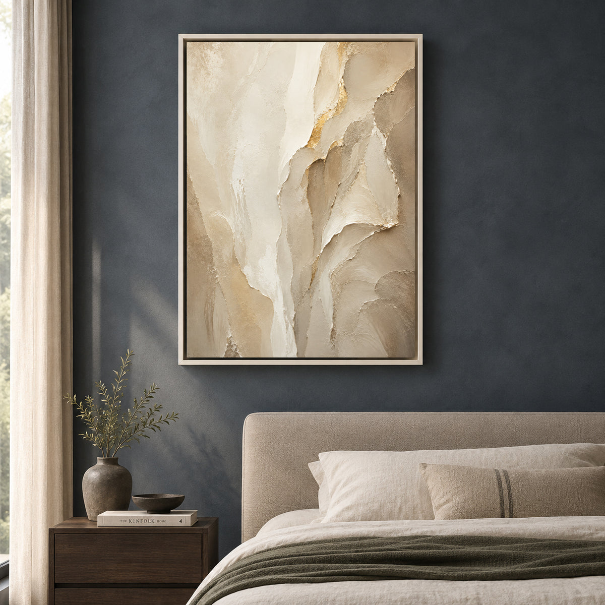 Ivory Stone Relief Textured Abstract Canvas Art