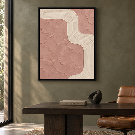 Blush Pink Curved Lines Textured Abstract Canvas Art