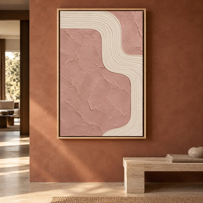 Blush Pink Curved Lines Textured Abstract Canvas Art