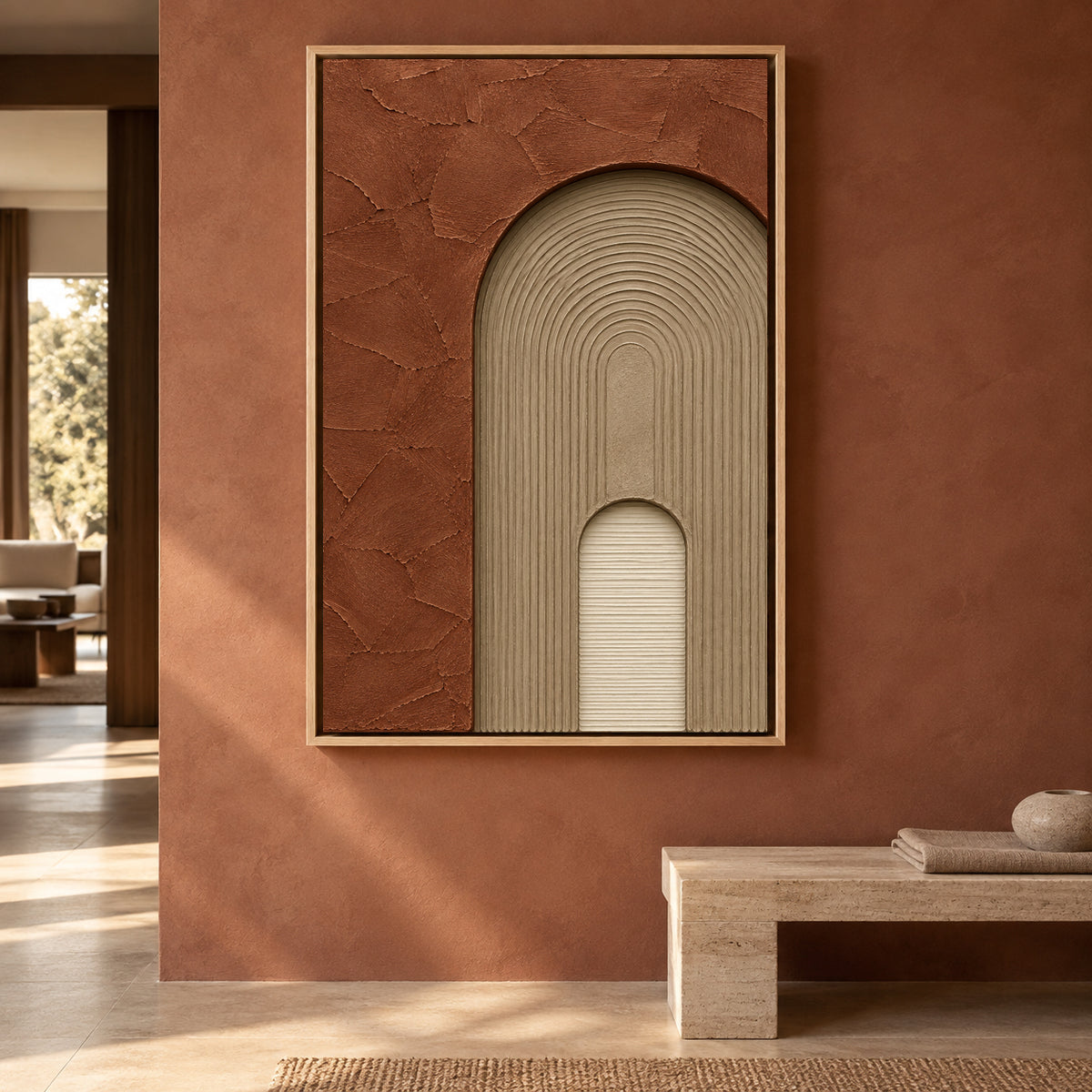 Terracotta Arch Textured Abstract Canvas Wall Art