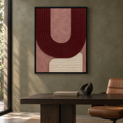 Burgundy Curve Textured Abstract Canvas Wall Art