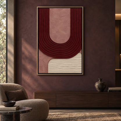 Burgundy Curve Textured Abstract Canvas Wall Art