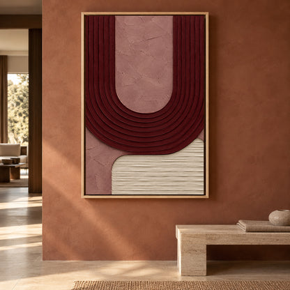 Burgundy Curve Textured Abstract Canvas Wall Art