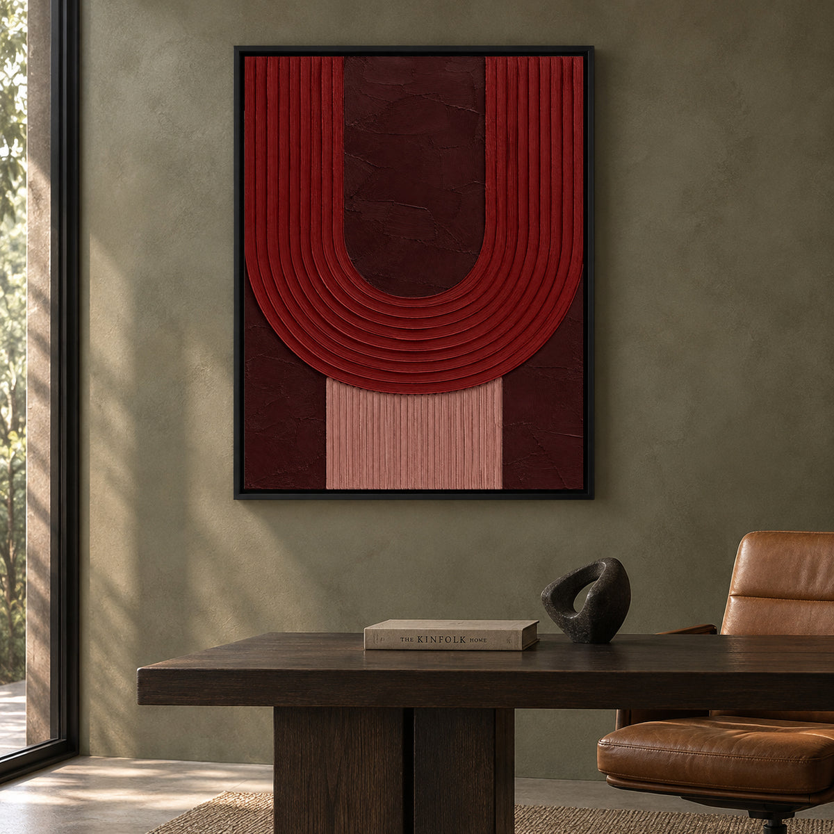 Burgundy Arch Textured Geometric Canvas Wall Art