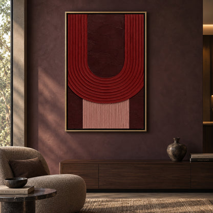 Burgundy Arch Textured Geometric Canvas Wall Art