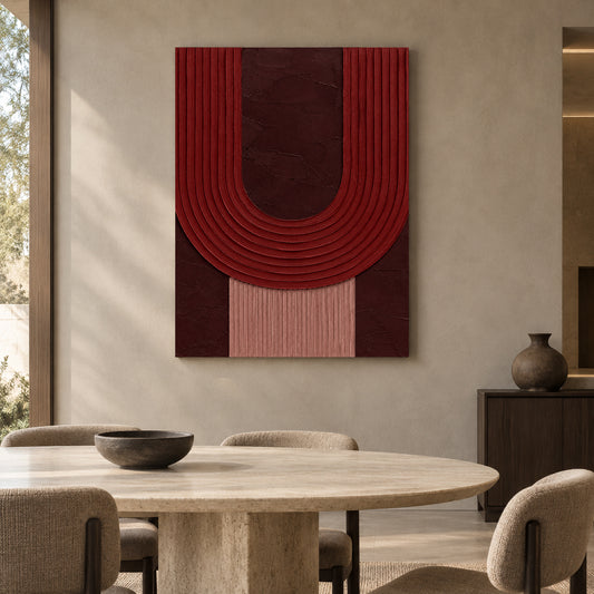 Burgundy Arch Textured Geometric Canvas Wall Art
