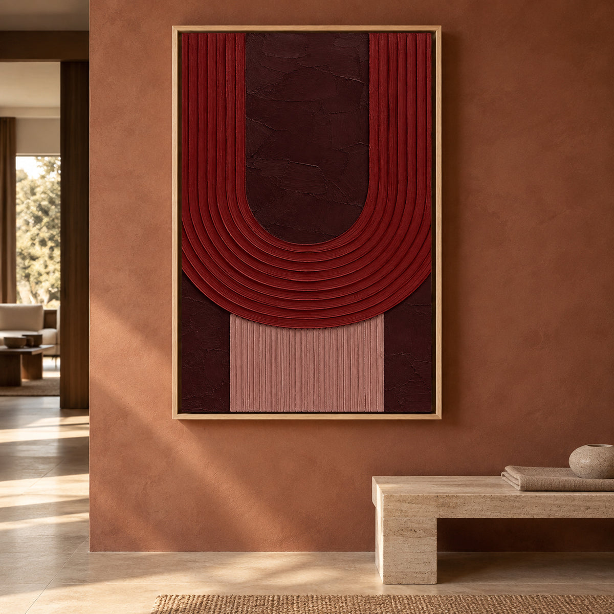 Burgundy Arch Textured Geometric Canvas Wall Art