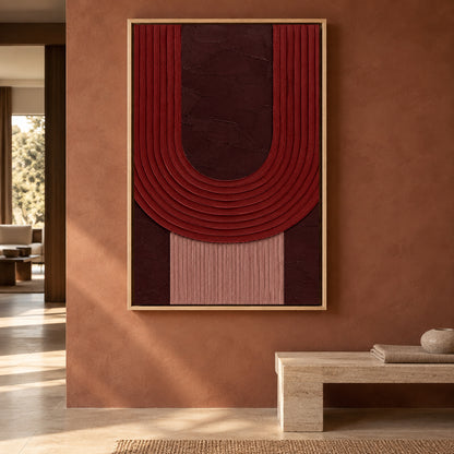 Burgundy Arch Textured Geometric Canvas Wall Art