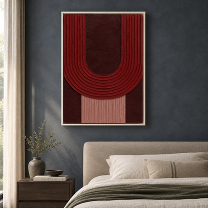 Burgundy Arch Textured Geometric Canvas Wall Art