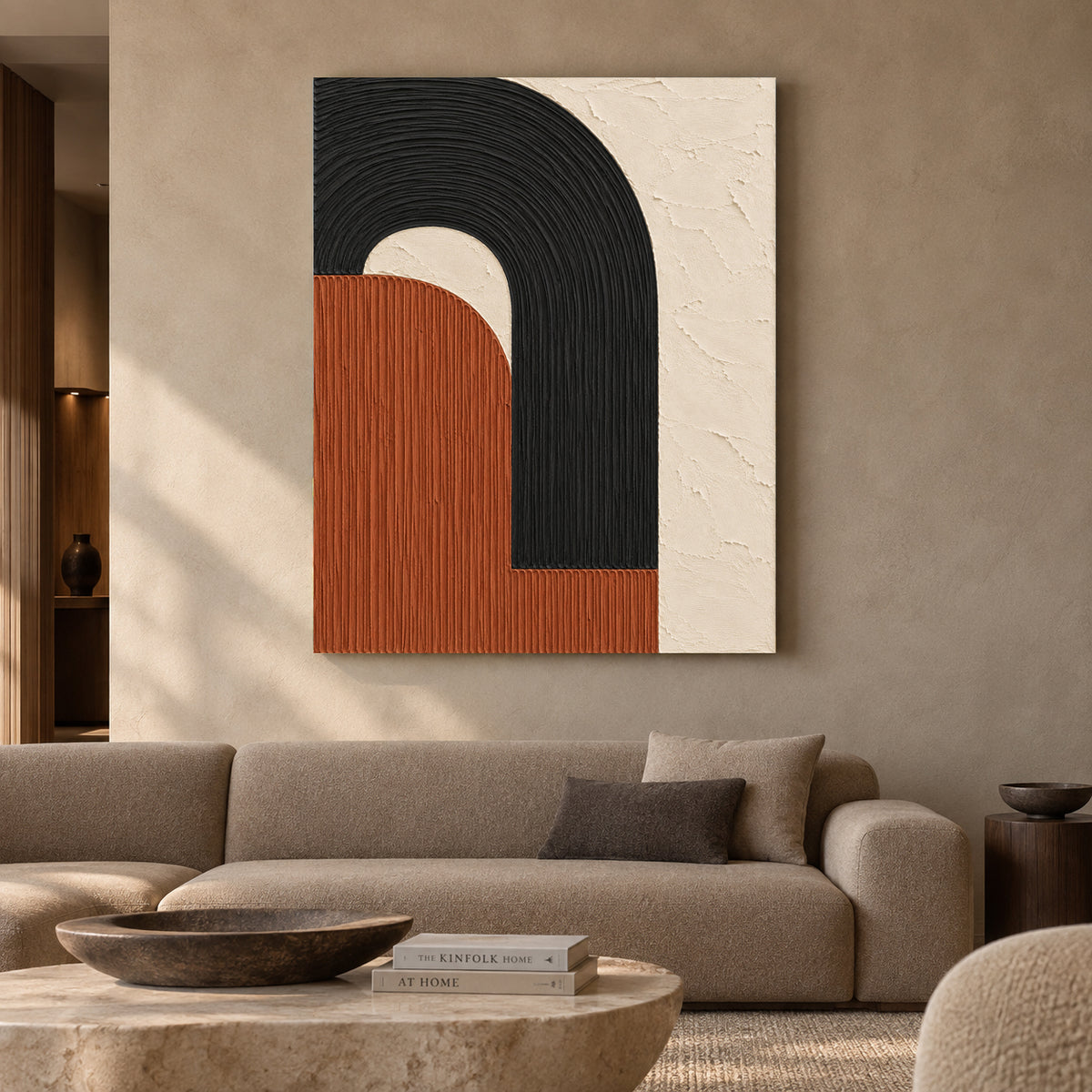 Terracotta Black Arch Textured Modern Canvas Wall Art