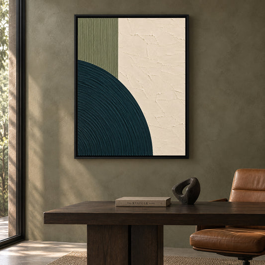Sage Green and Teal Curved Textured Abstract Canvas Art