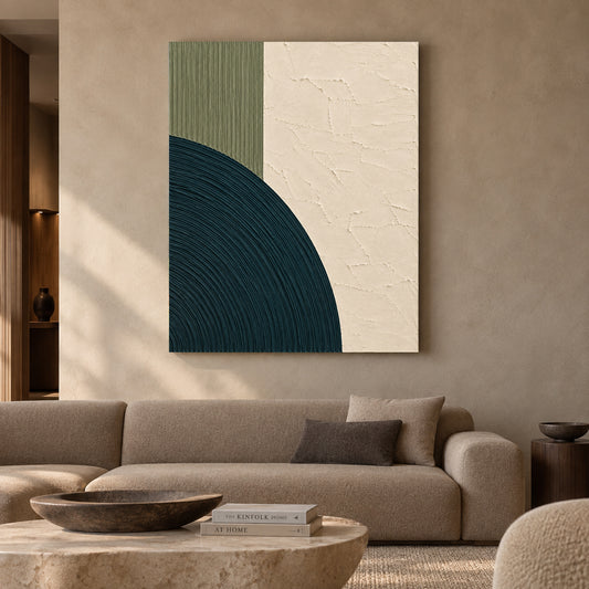 Sage Green and Teal Curved Textured Abstract Canvas Art