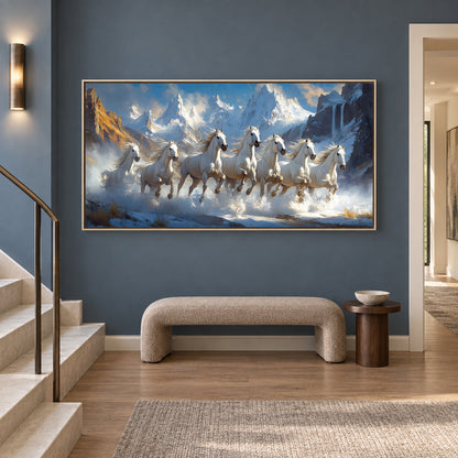 Seven Horse Vastu Wall Painting for Modern Home Decor