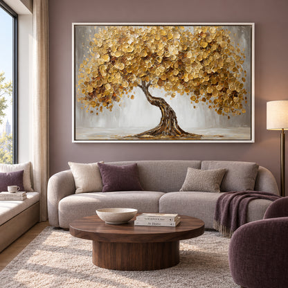 Golden Lucky Wish Tree Canvas Painting for Home Wall Decor