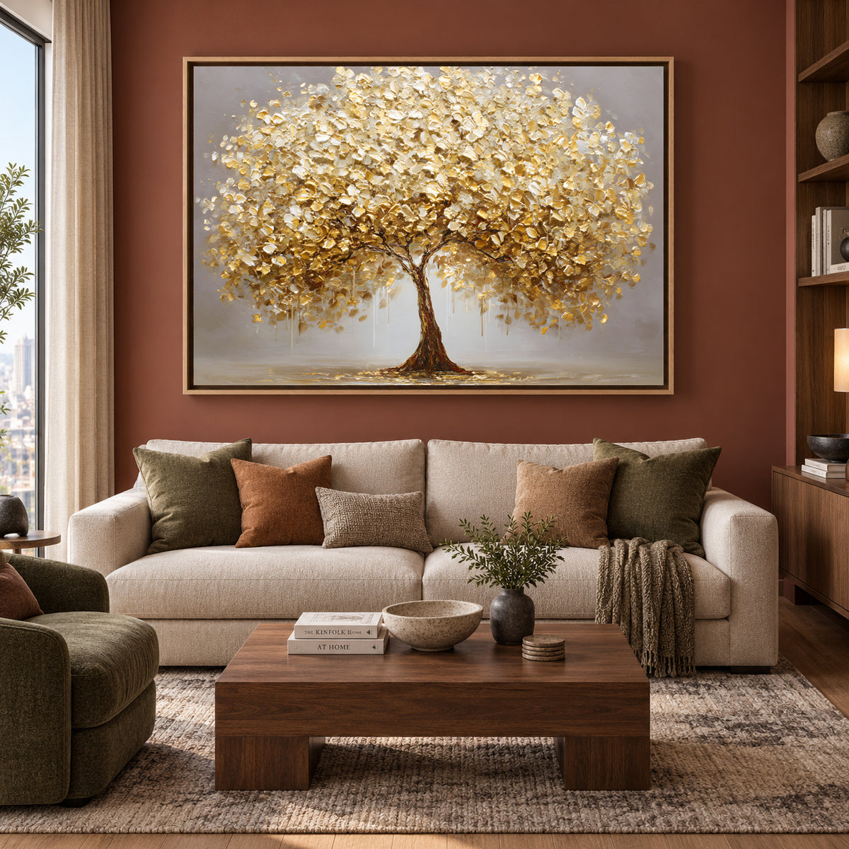 Lucky Golden Tree Canvas Painting for Living Room Decoration