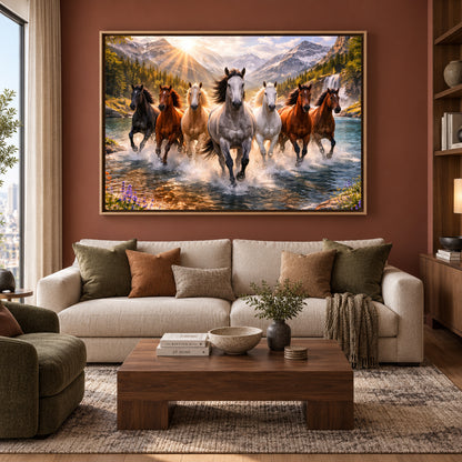 Seven Horse Modern Canvas Painting for Home and Office Walls