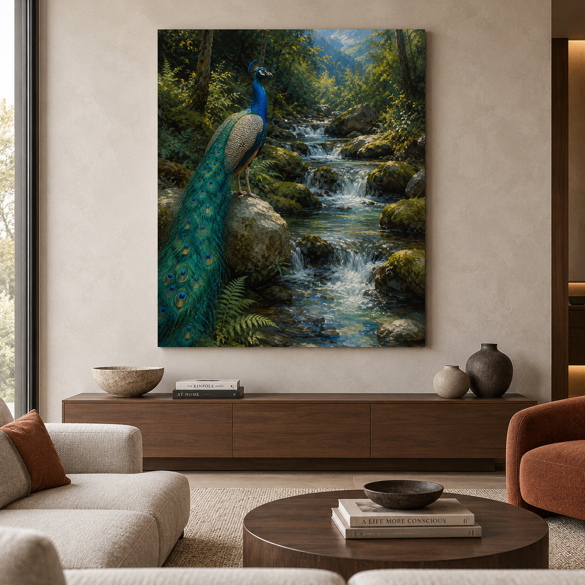 Emerald Sanctuary Peacock Nature Canvas Wall Art