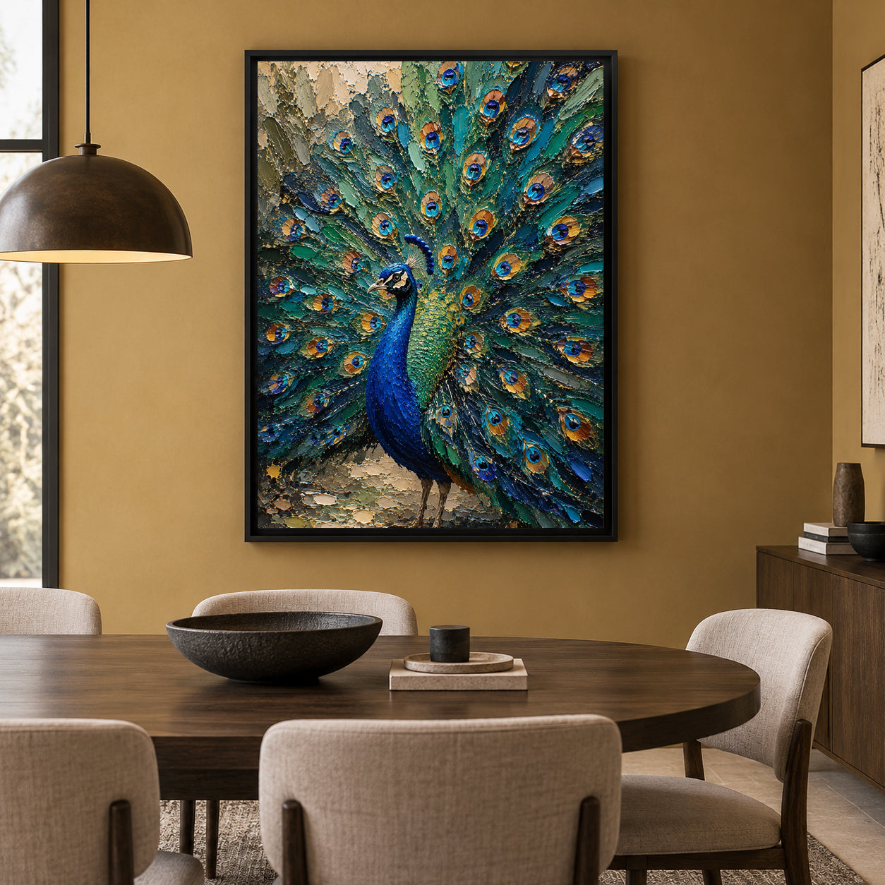 Majestic Peacock Fan Textured Luxury Canvas Wall Art