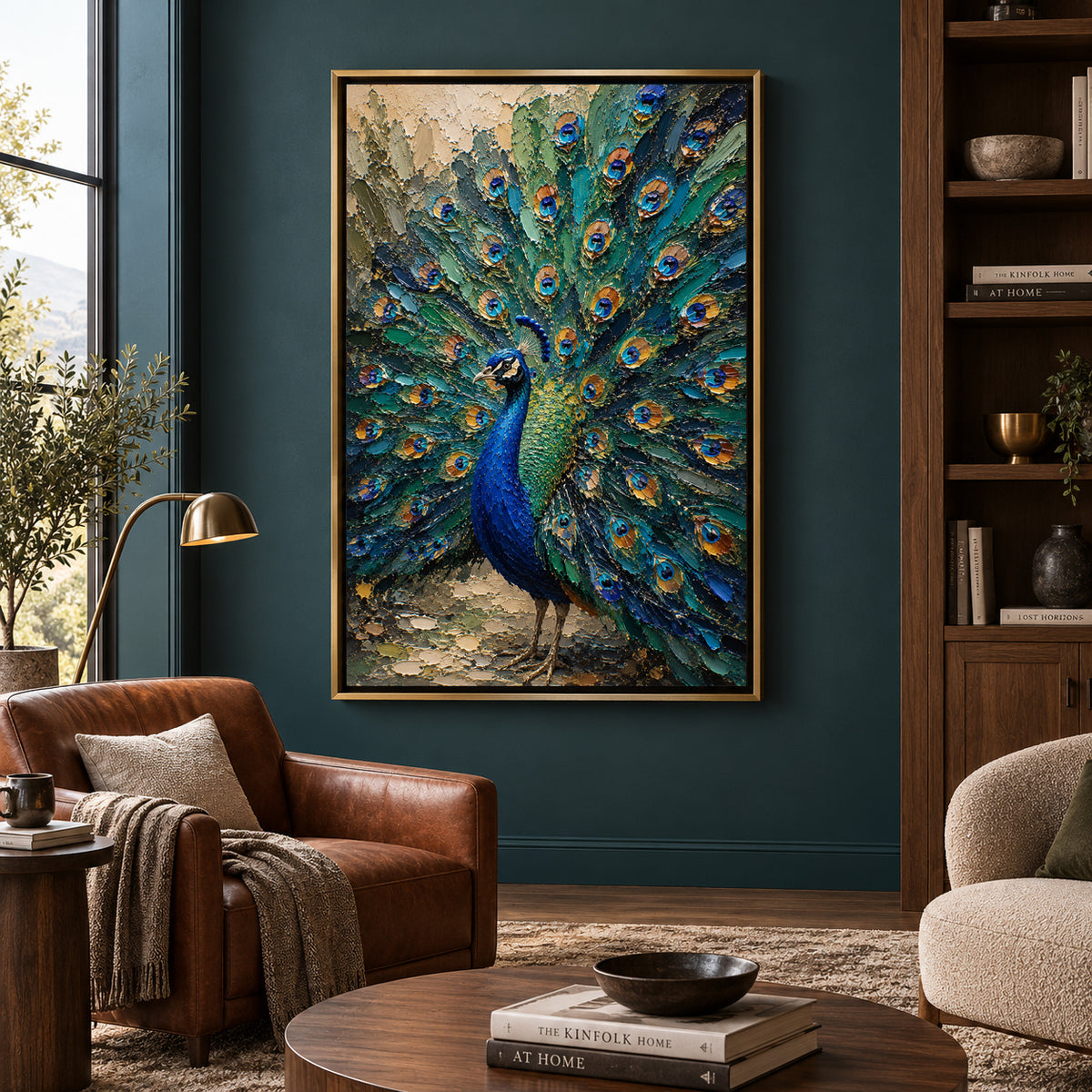 Majestic Peacock Fan Textured Luxury Canvas Wall Art