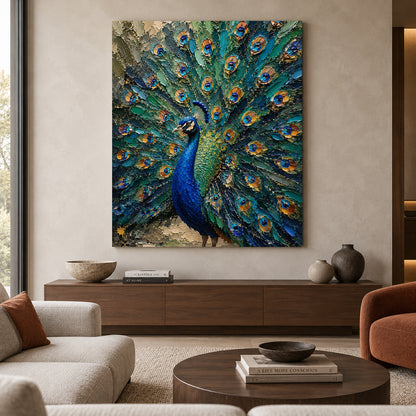 Majestic Peacock Fan Textured Luxury Canvas Wall Art