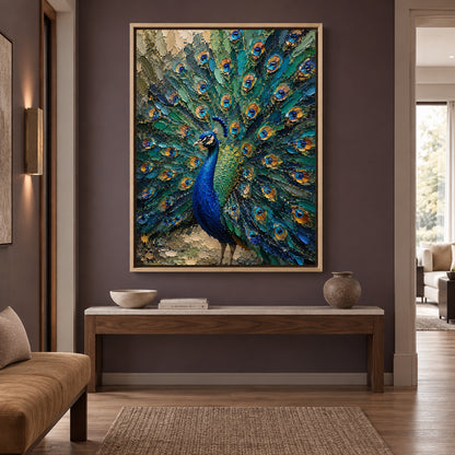 Majestic Peacock Fan Textured Luxury Canvas Wall Art