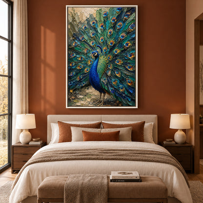 Majestic Peacock Fan Textured Luxury Canvas Wall Art