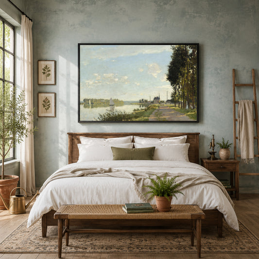 Vintage Riverside Landscape Canvas Wall Art