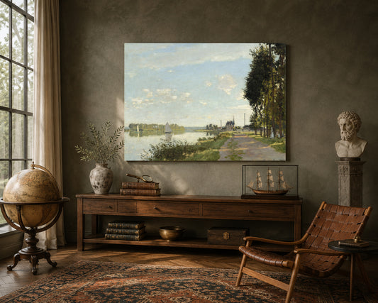 Vintage Riverside Landscape Canvas Wall Art