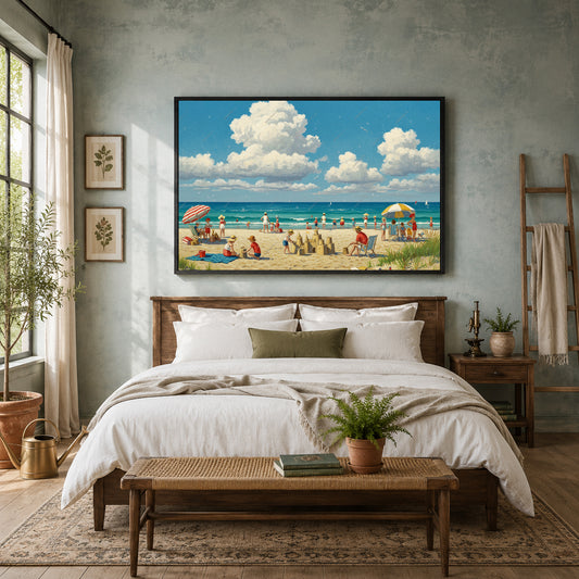Vintage Beach Landscape Canvas Wall Art for Coastal Home Décor