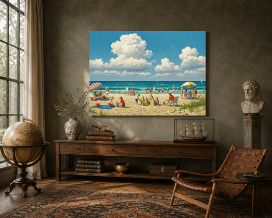 Vintage Beach Landscape Canvas Wall Art for Coastal Home Décor