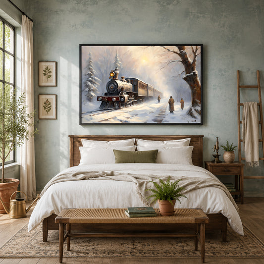 Vintage Winter Train Canvas Wall Art for Elegant Home Décor