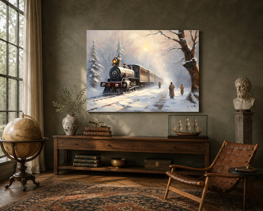 Vintage Winter Train Canvas Wall Art for Elegant Home Décor
