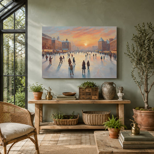 Vintage Winter Ice Skating Canvas Wall Art