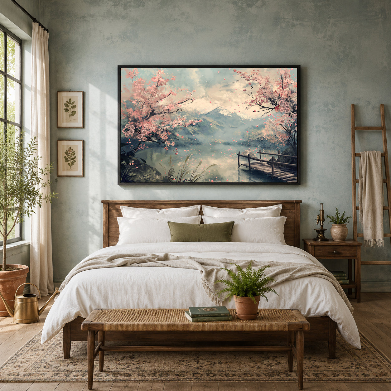 Cherry Blossom Lake Canvas Wall Art