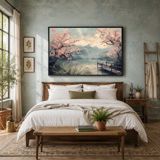 Cherry Blossom Lake Canvas Wall Art
