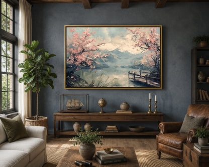 Cherry Blossom Lake Canvas Wall Art