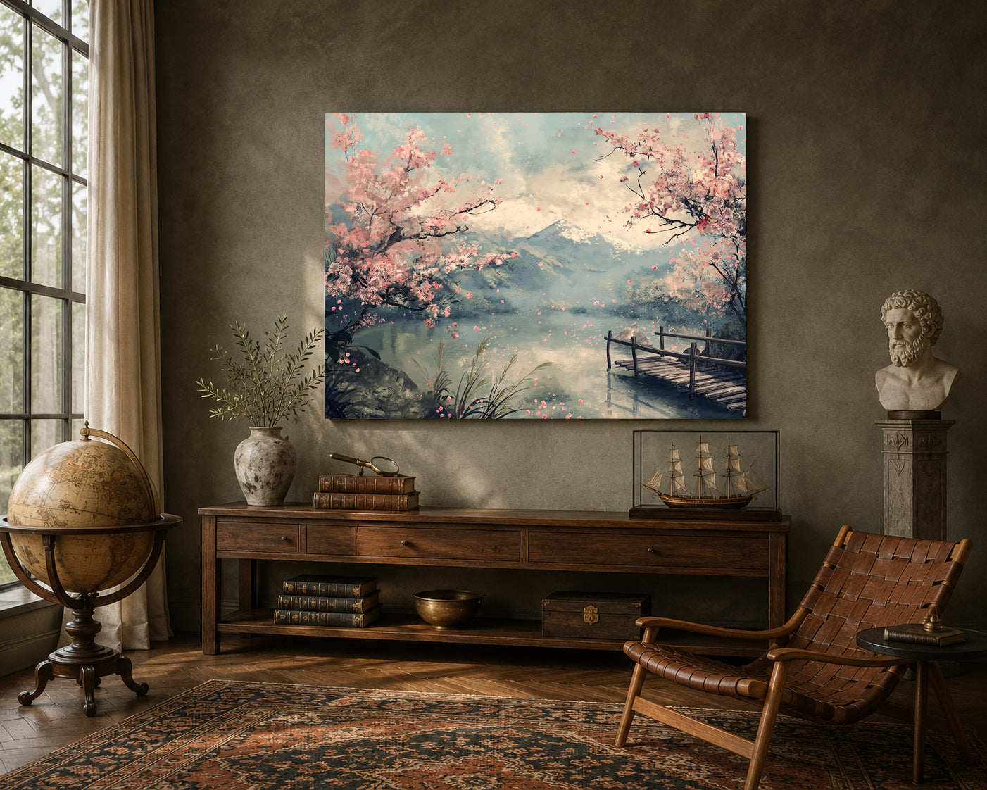 Cherry Blossom Lake Canvas Wall Art