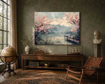 Cherry Blossom Lake Canvas Wall Art