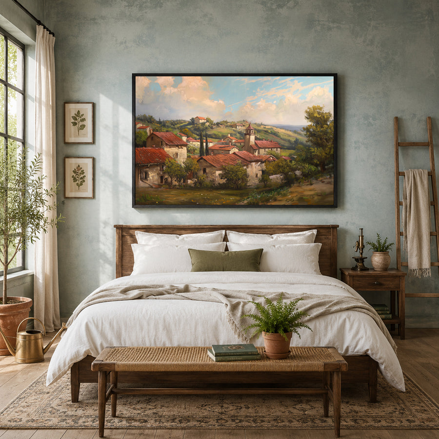 Vintage European Village Canvas Wall Art for Rustic Home Décor
