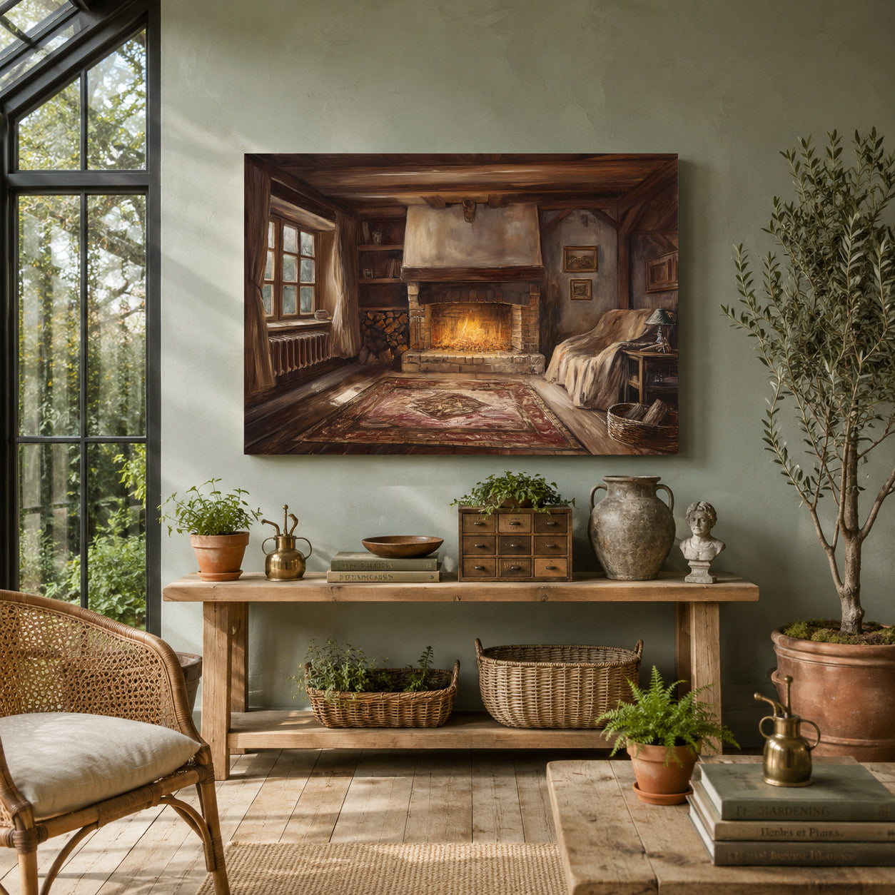 Cozy Rustic Fireplace Canvas Wall Art