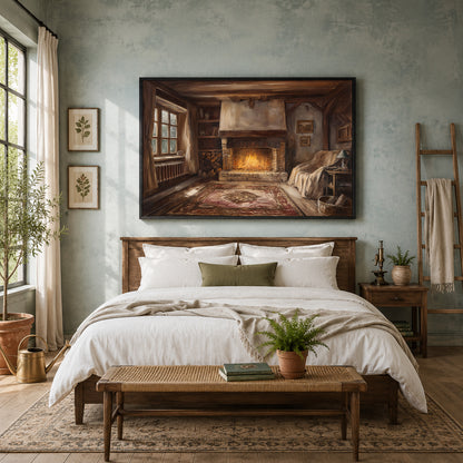 Cozy Rustic Fireplace Canvas Wall Art
