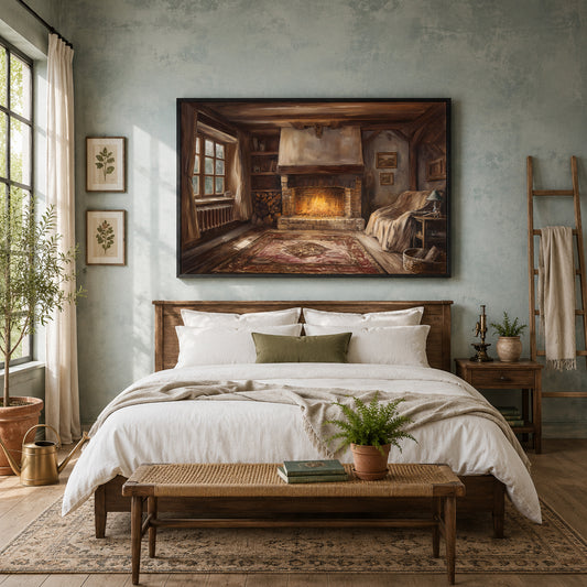 Cozy Rustic Fireplace Canvas Wall Art