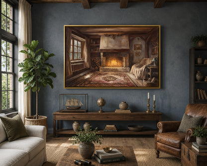 Cozy Rustic Fireplace Canvas Wall Art