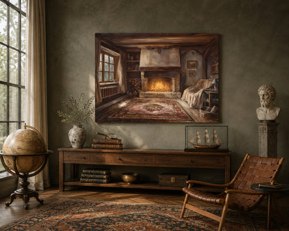 Cozy Rustic Fireplace Canvas Wall Art
