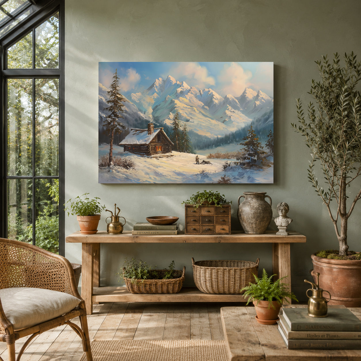 Snow Mountain Cabin Canvas Wall Art