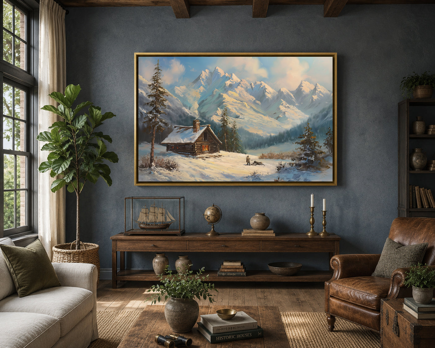 Snow Mountain Cabin Canvas Wall Art