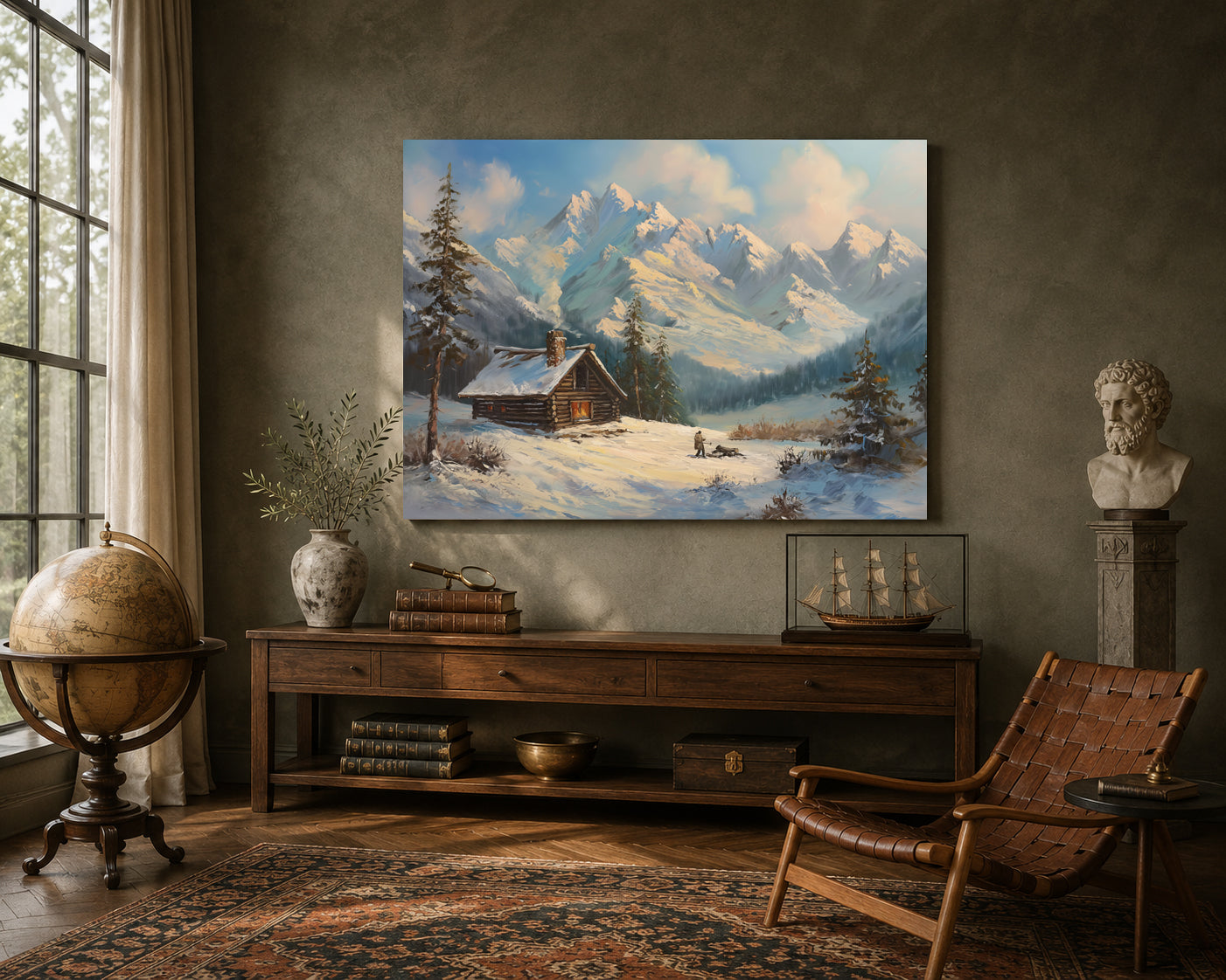 Snow Mountain Cabin Canvas Wall Art