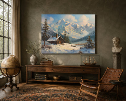 Snow Mountain Cabin Canvas Wall Art